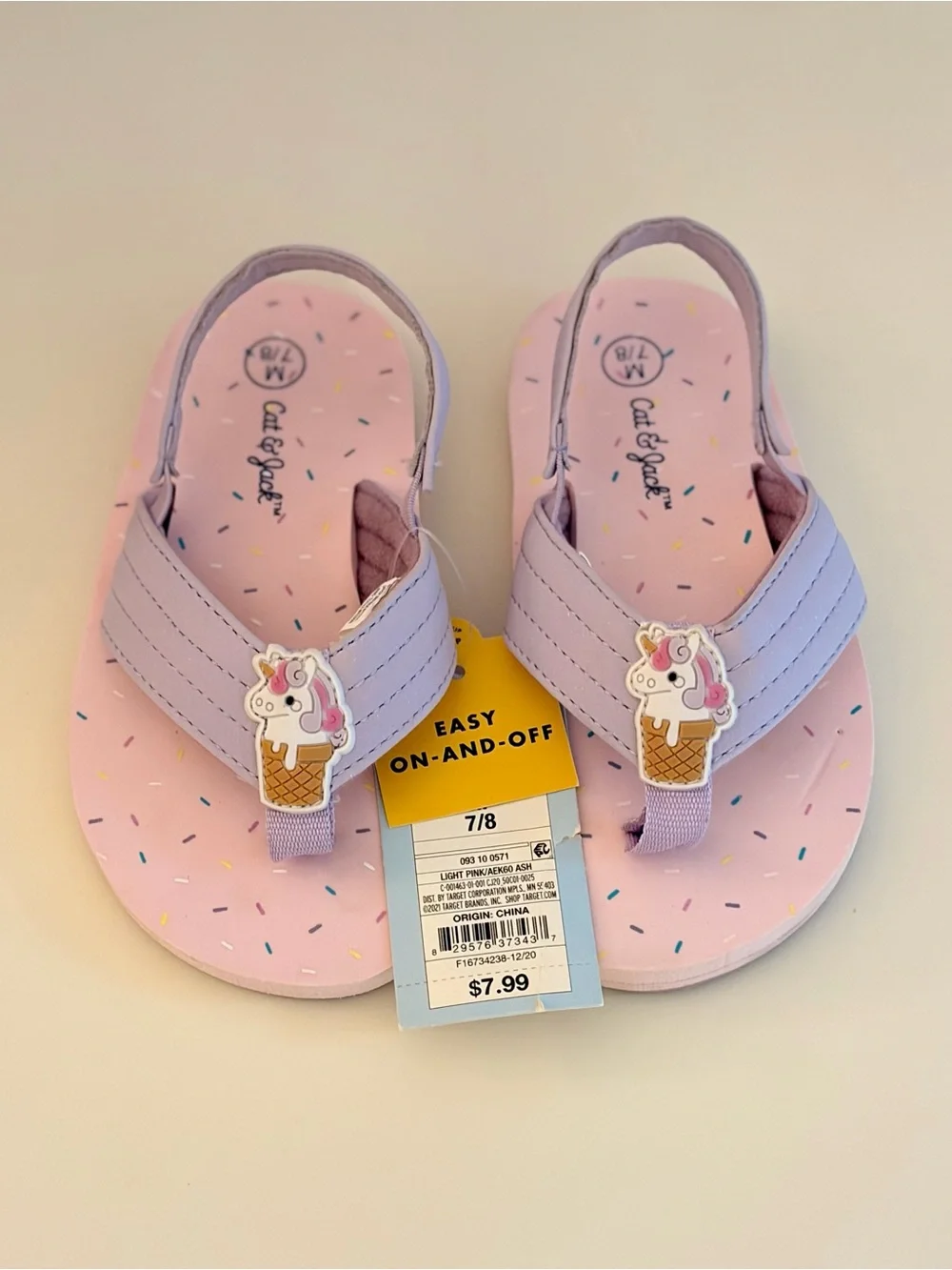 NWT Cat & Jack Pink & Purple Unicorn Flip Flops Flip-Flops Size 7/8
